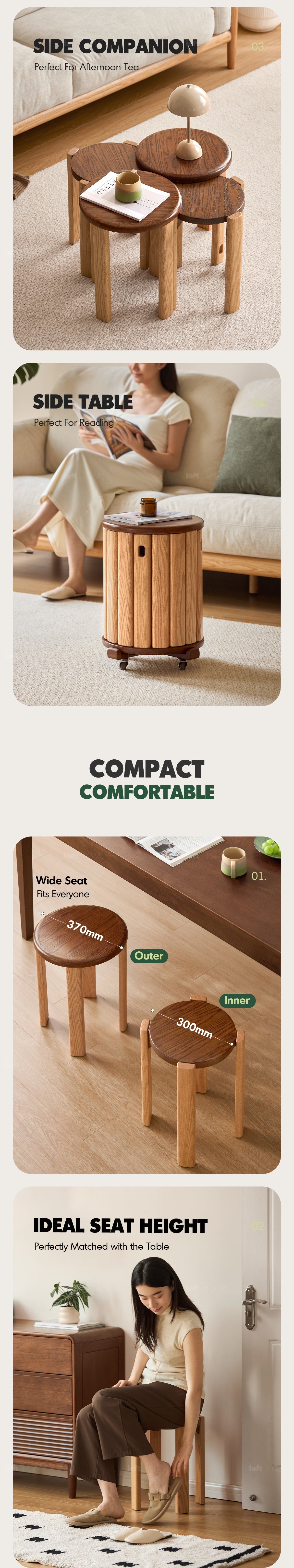 more product details and feature of Scandinavian Oak Wood Stackable Stool With Wheels FRIDAY