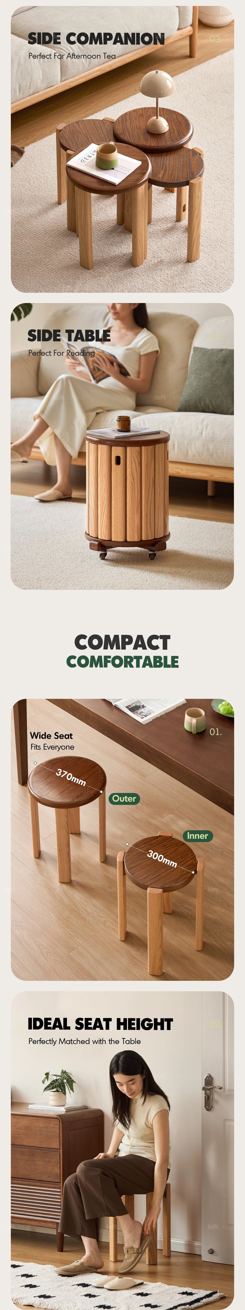 more product details and feature of Scandinavian Oak Wood Stackable Stool With Wheels FRIDAY