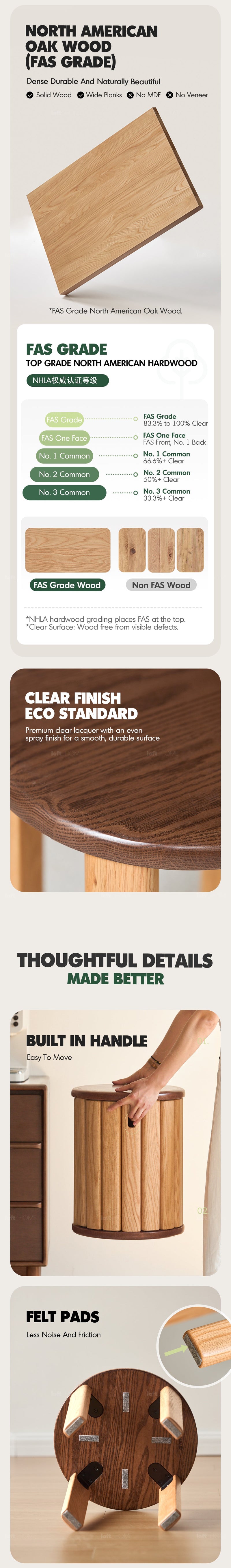 more product details and feature of Scandinavian Oak Wood Stackable Stool With Wheels FRIDAY