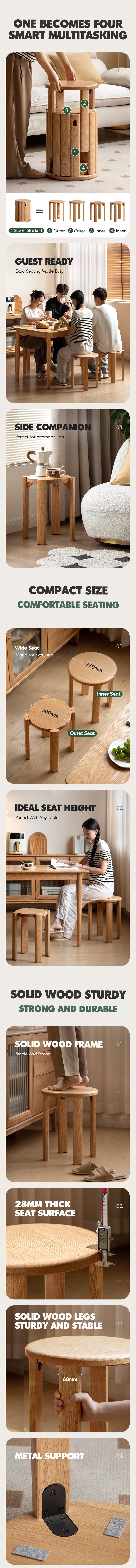 more product details and feature of Scandinavian Rubber Wood Stackable Stool With Wheels FRIDAY