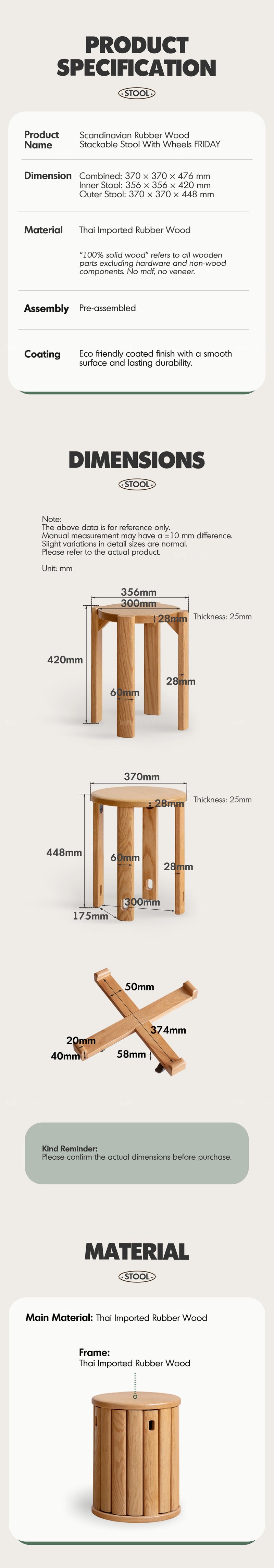 more product details and feature of Scandinavian Rubber Wood Stackable Stool With Wheels FRIDAY