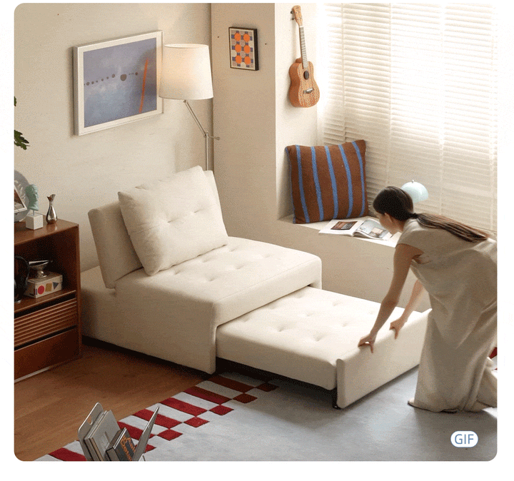 Modern cat scratch resistant fabric 1 seater sofa bed macaron in panoramic view.