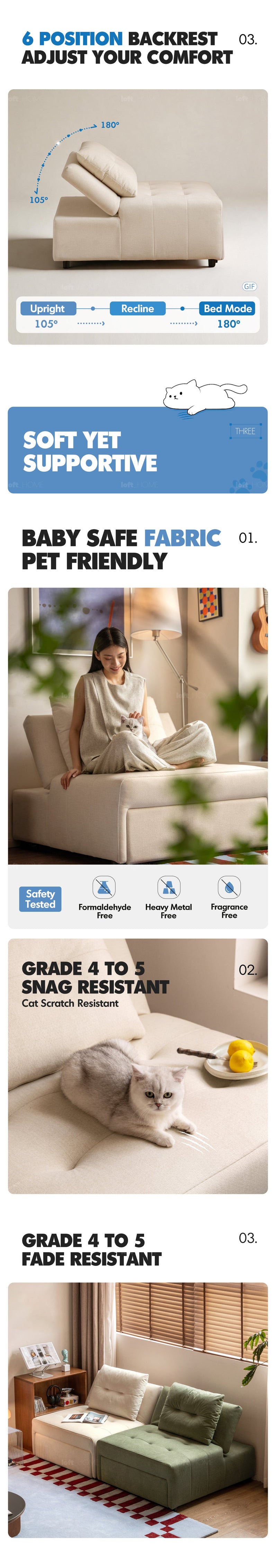 more product details and feature of Modern Cat Scratch Resistant Fabric 1 Seater Sofa Bed MACARON