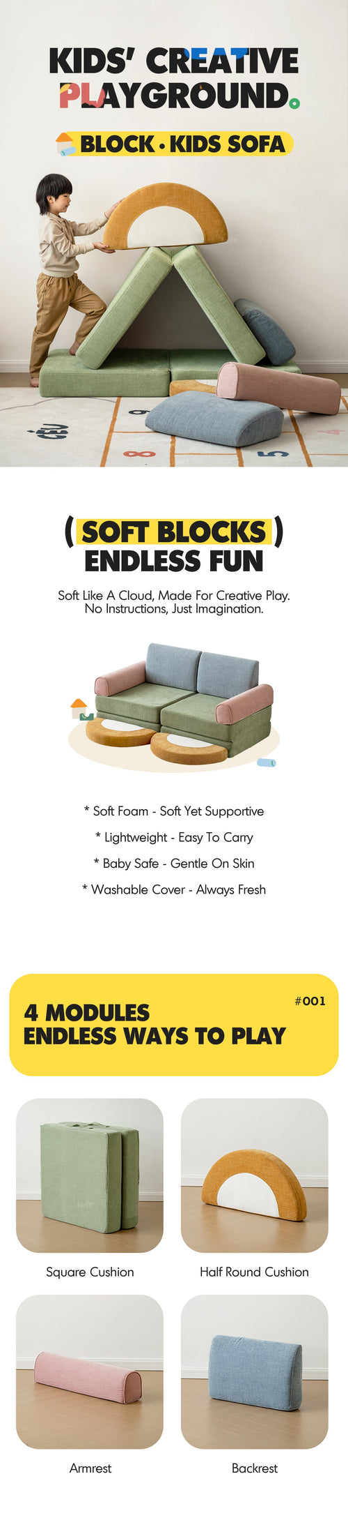 Bauhaus Chenille Velvet Fabric Kids Modular Sofa BLOCK Good to Know Preview-1