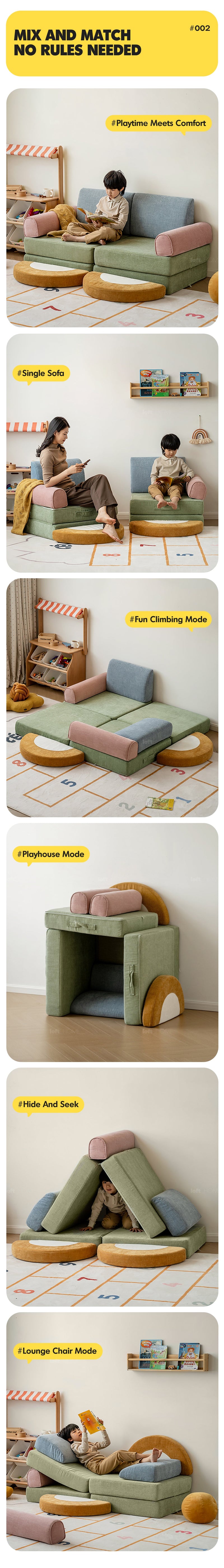 more product details and feature of Contemporary Chenille Velvet Fabric Kids Modular Sofa BLOCK