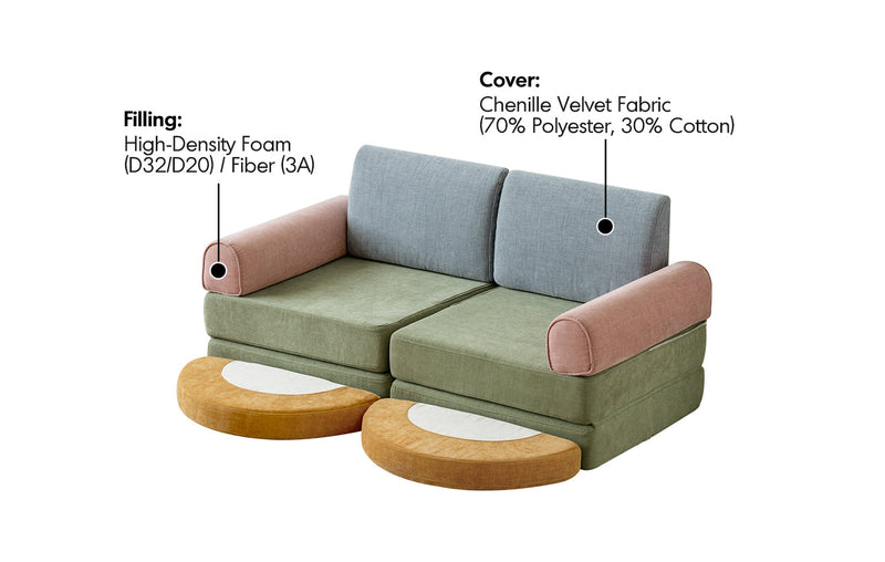 more material details of Contemporary Chenille Velvet Fabric Kids Modular Sofa BLOCK