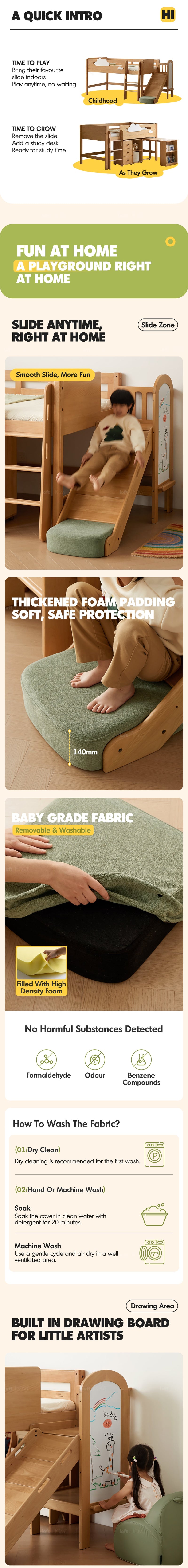 more product details and feature of Scandinavian Beech Wood Kids Storage Bed With Slide And Study Desk CLOUD