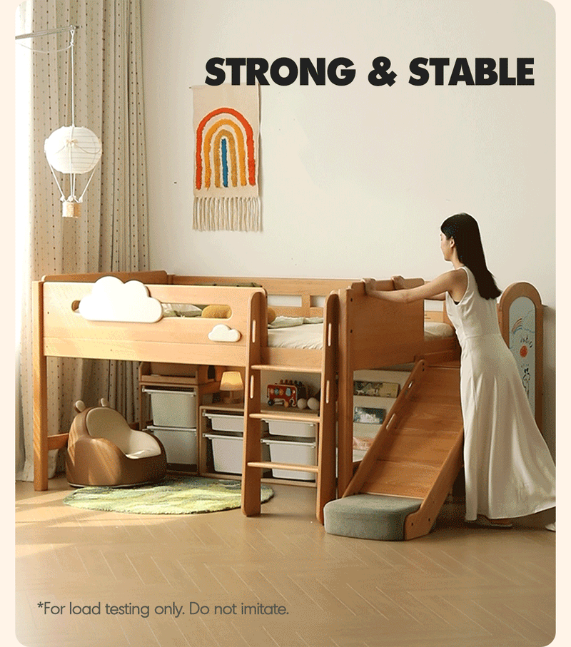 more product details and feature of Scandinavian Beech Wood Kids Storage Bed With Slide And Study Desk CLOUD