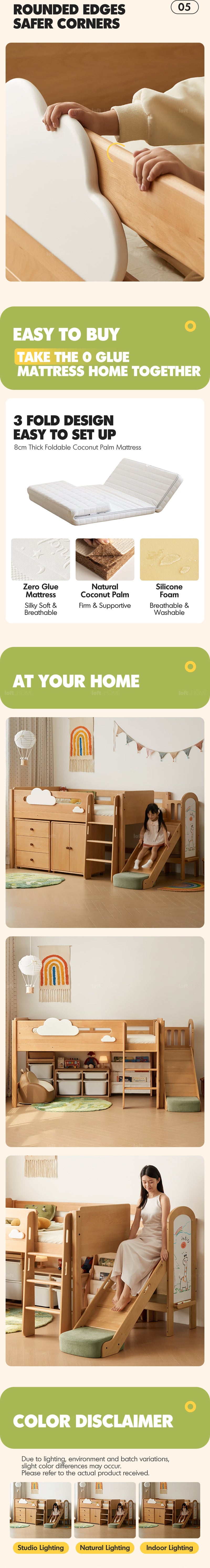 more product details and feature of Scandinavian Beech Wood Kids Storage Bed With Slide And Study Desk CLOUD
