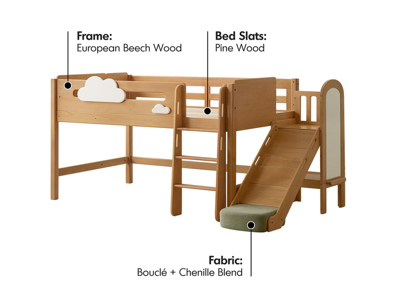 more material details of Scandinavian Beech Wood Kids Storage Bed With Slide And Study Desk CLOUD