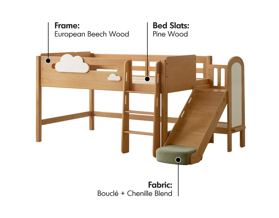 more material details of Scandinavian Beech Wood Kids Storage Bed With Slide And Study Desk CLOUD