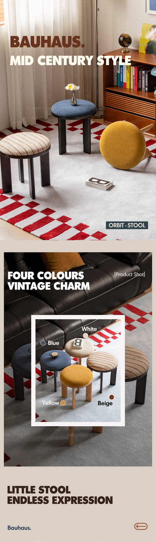 Bauhaus Ash Wood Boucle Fabric Stool ORBIT Good to Know Preview-1