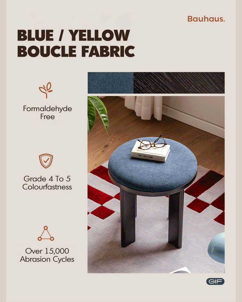 more product details and feature of Bauhaus Ash Wood Boucle Fabric Stool ORBIT
