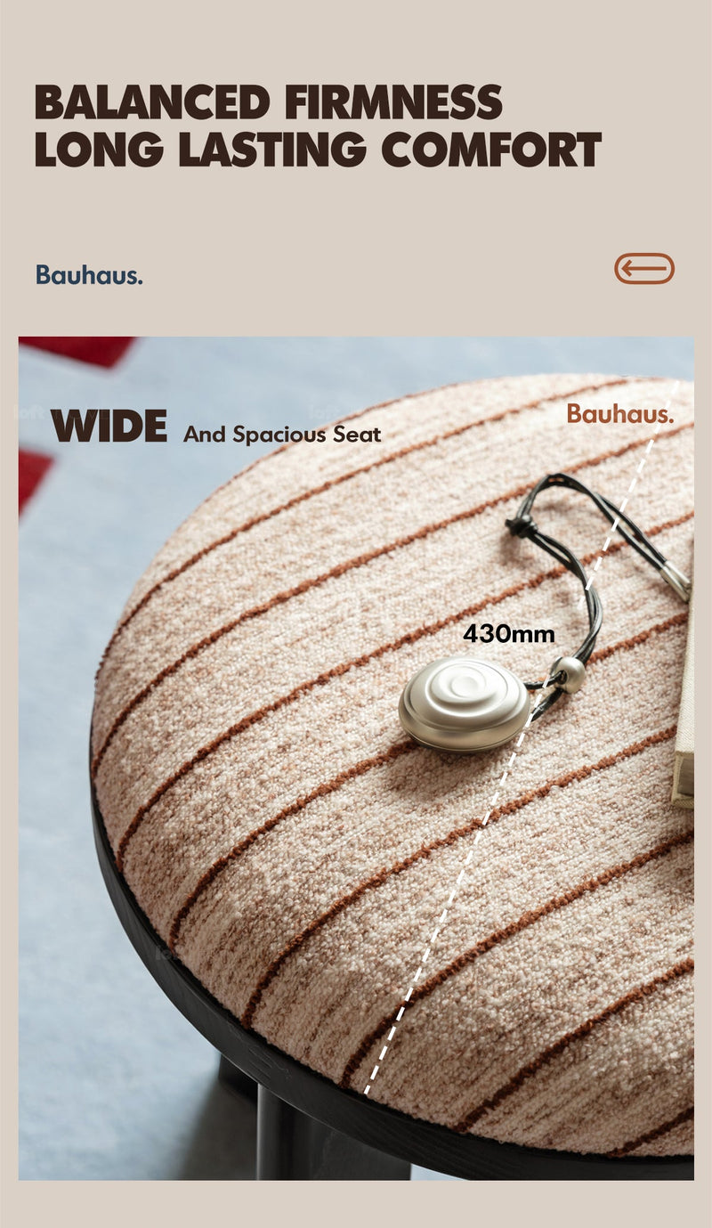 more product details and feature of Bauhaus Ash Wood Boucle Fabric Stool ORBIT