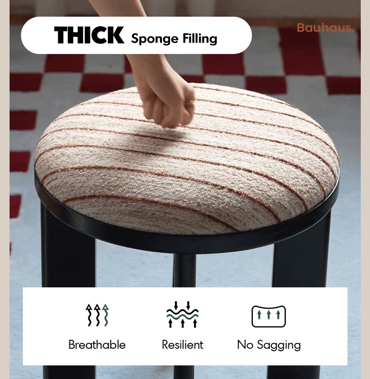 Bauhaus ash wood boucle fabric stool orbit in details.