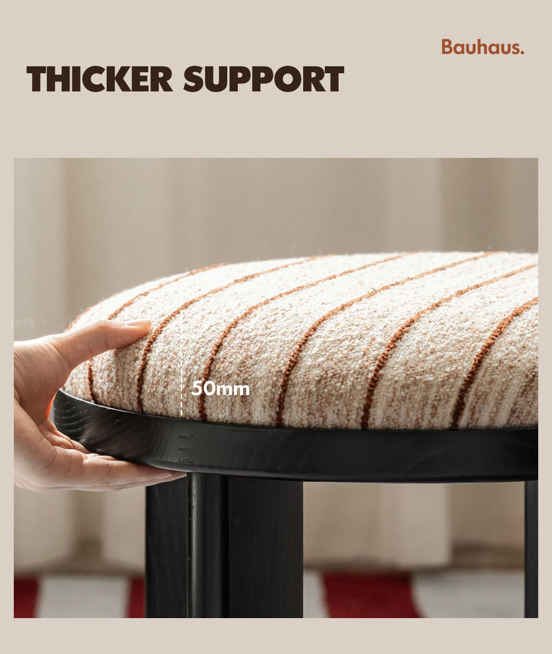 more product details and feature of Bauhaus Ash Wood Boucle Fabric Stool ORBIT