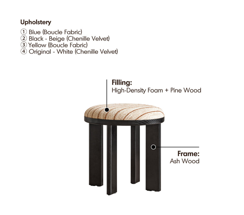 more material details of Bauhaus Ash Wood Boucle Fabric Stool ORBIT