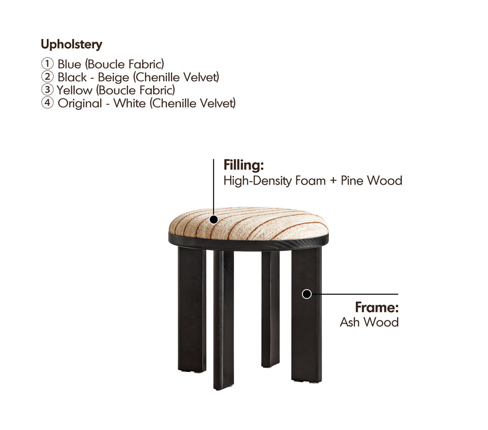 more material details of Bauhaus Ash Wood Boucle Fabric Stool ORBIT