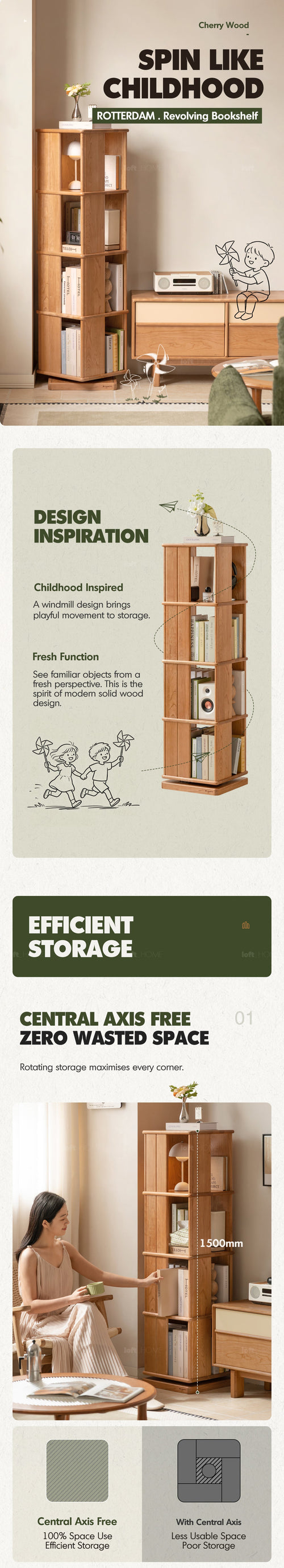 Scandinavian Cherry Wood Revolving Bookshelf ROTTERDAM Good to Know Preview-1