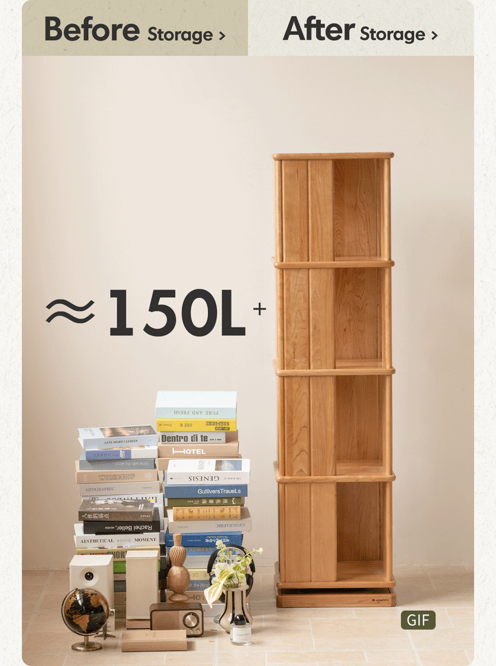 Scandinavian cherry wood revolving bookshelf rotterdam in details.