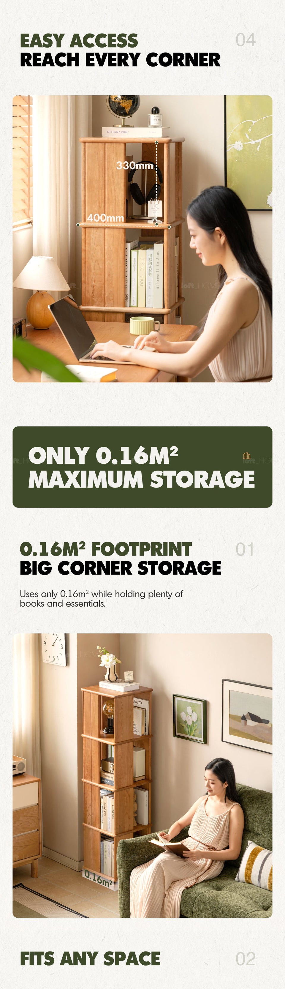 more product details and feature of Scandinavian Cherry Wood Revolving Bookshelf ROTTERDAM