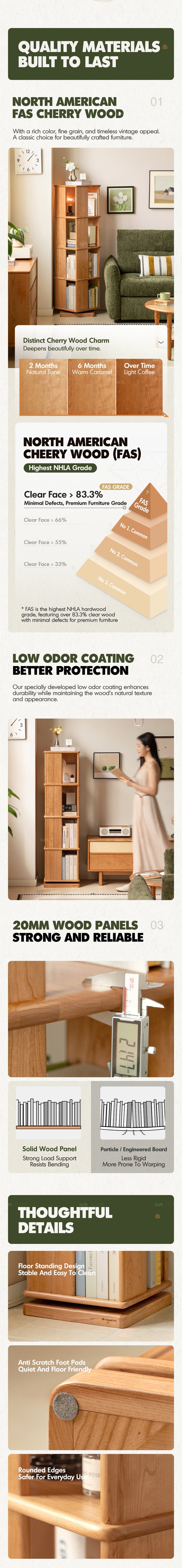 more product details and feature of Scandinavian Cherry Wood Revolving Bookshelf ROTTERDAM