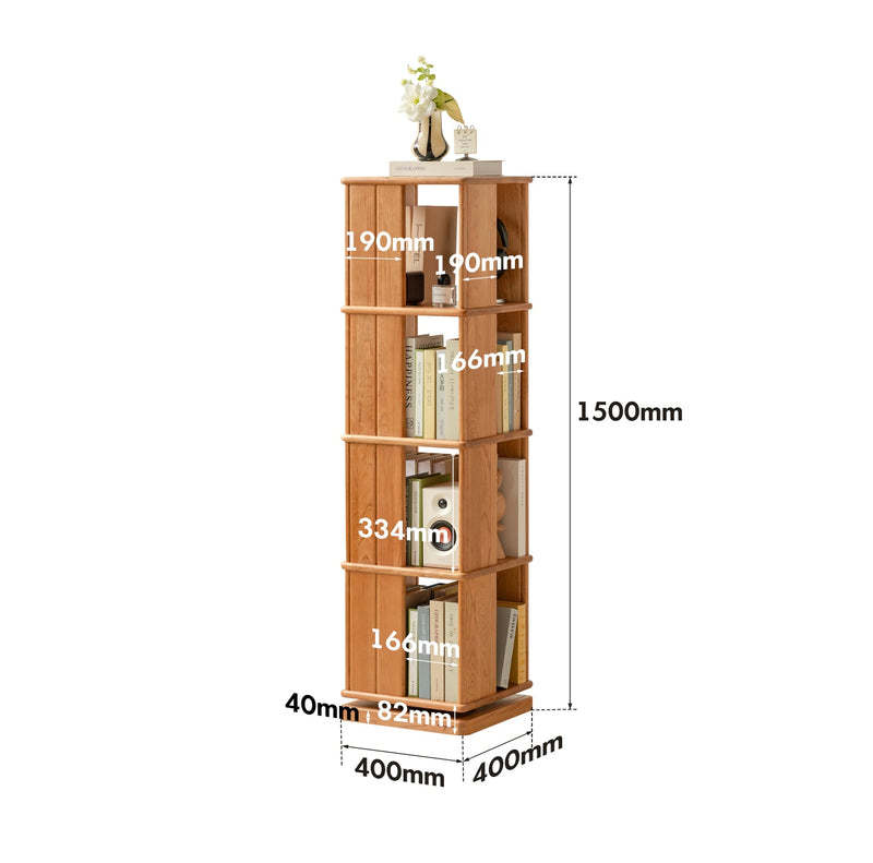 dimension detail diagram of Scandinavian Cherry Wood Revolving Bookshelf ROTTERDAM