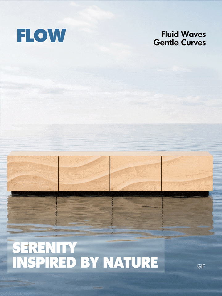 Scandinavian oak wood tv console wave color swatches.