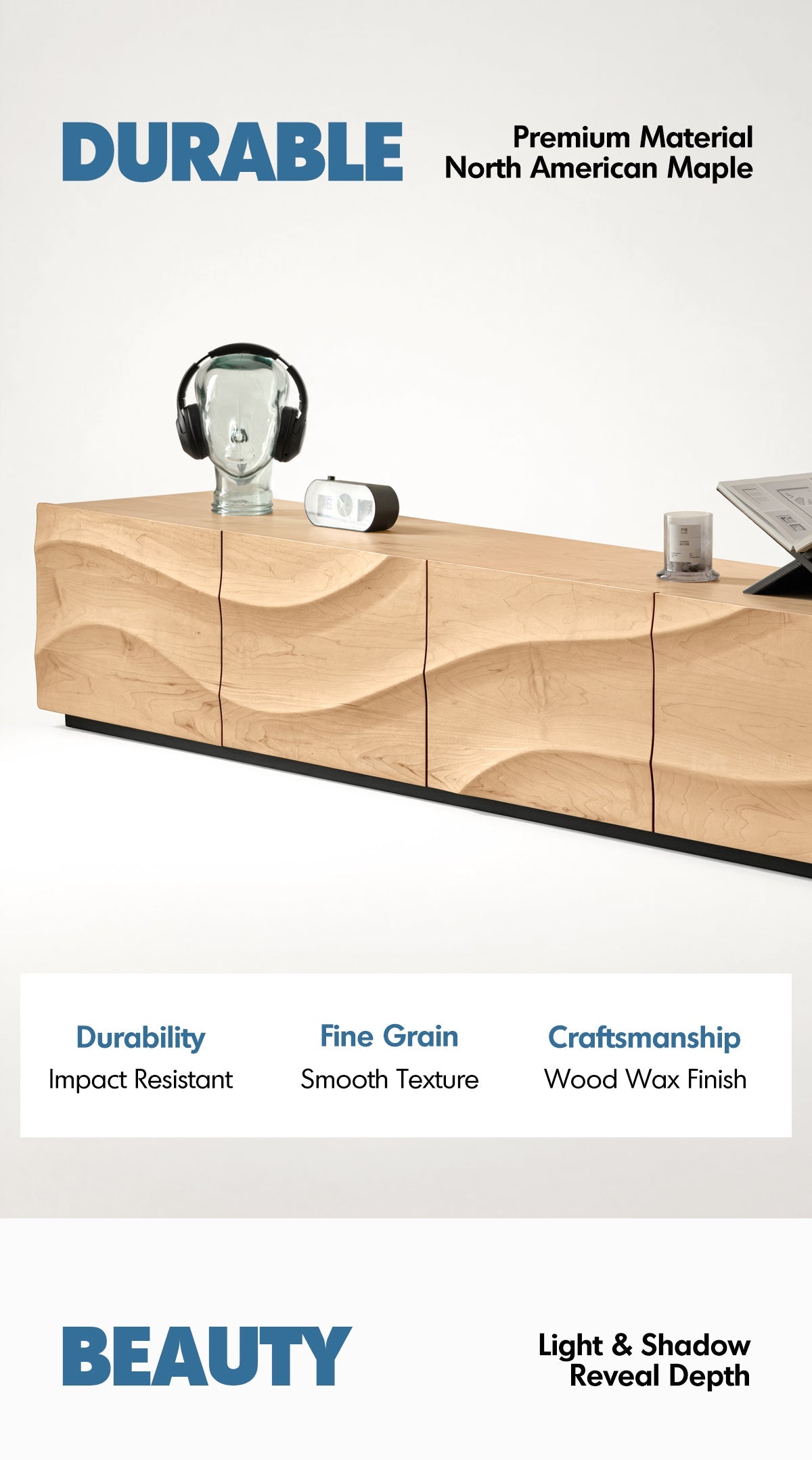 more product details and feature of Scandinavian Oak Wood TV Console WAVE