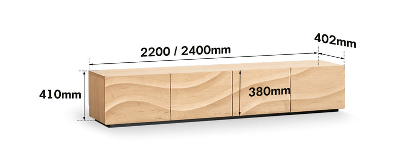dimension detail diagram of Scandinavian Oak Wood TV Console WAVE