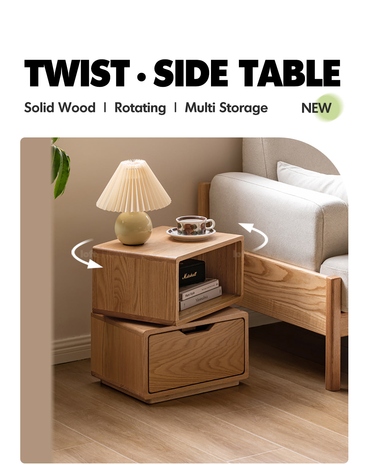 more product details and feature of Scandinavian Oak Wood Revolving Side Table TWIST