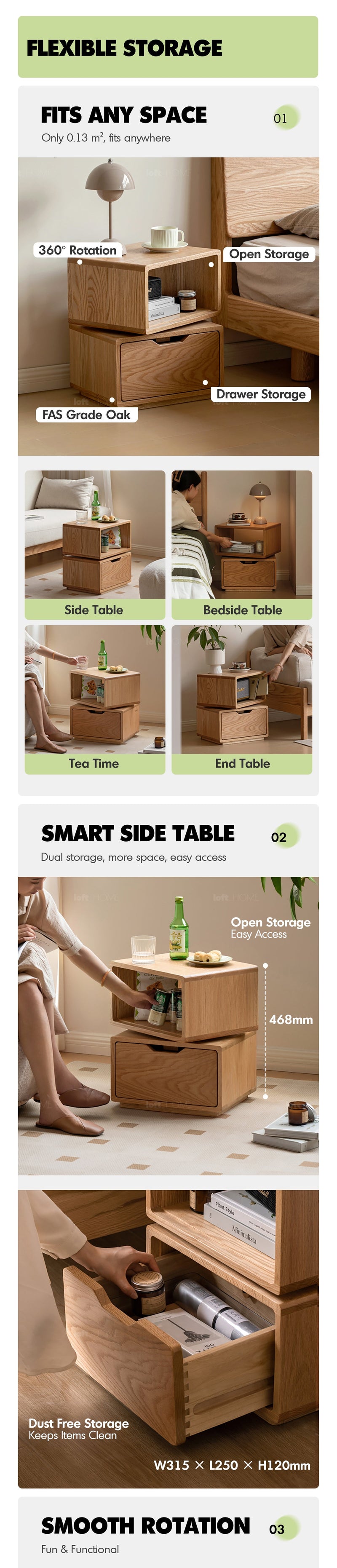 more product details and feature of Scandinavian Oak Wood Revolving Side Table TWIST