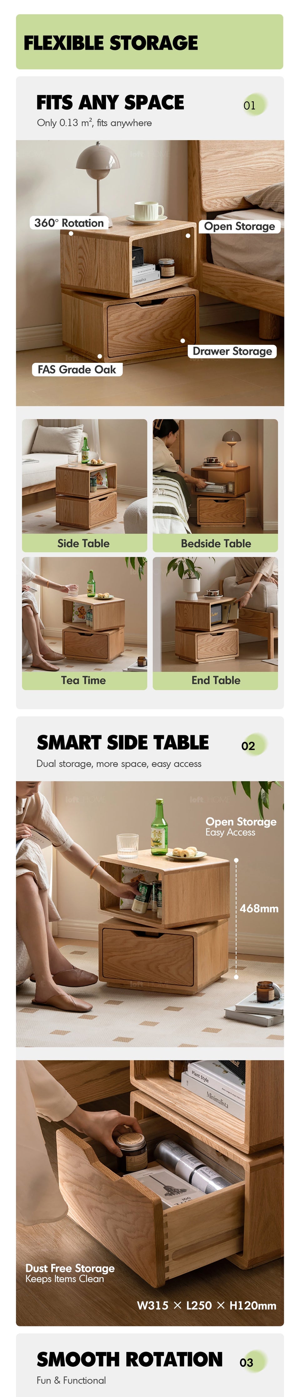 more product details and feature of Scandinavian Oak Wood Revolving Side Table TWIST