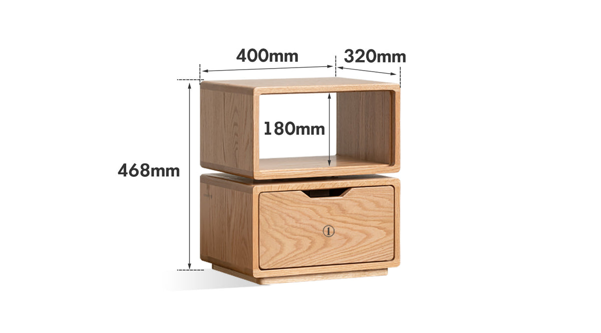 dimension detail diagram of Scandinavian Oak Wood Revolving Side Table TWIST
