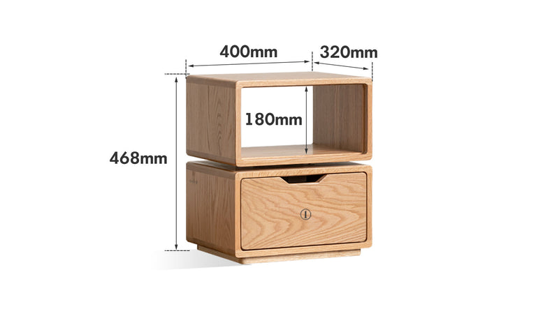 dimension detail diagram of Scandinavian Oak Wood Revolving Side Table TWIST