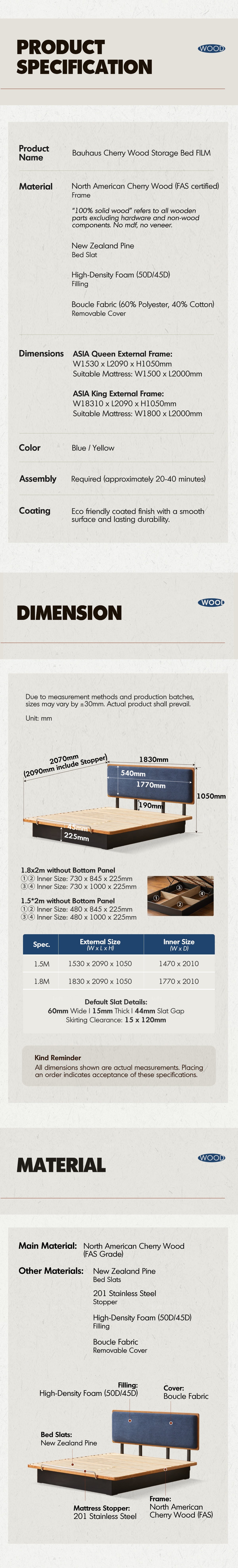 more product details and feature of Bauhaus Cherry Wood Storage Bed FILM