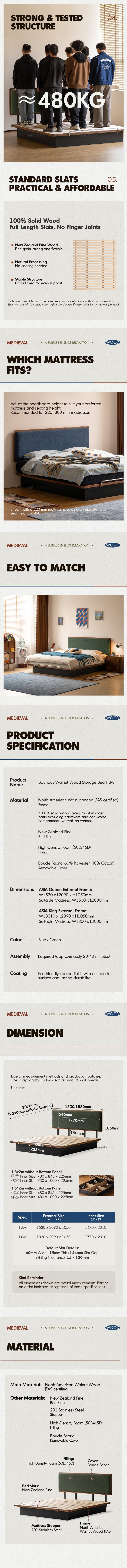 more product details and feature of Bauhaus Walnut Wood Storage Bed FILM