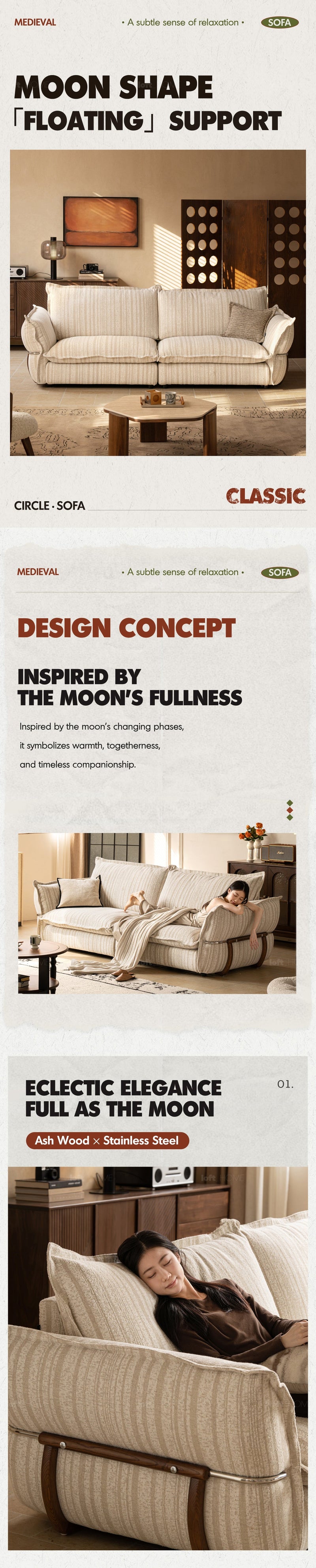 more product details and feature of Cream Boucle Fabric 3 Seater Sofa CIRCLE
