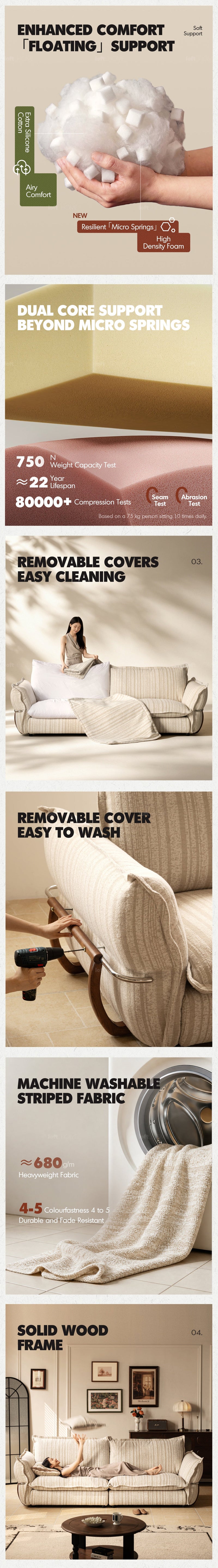 more product details and feature of Cream Boucle Fabric 3 Seater Sofa CIRCLE