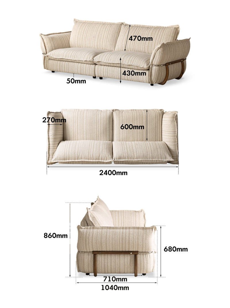 dimension detail diagram of Cream Boucle Fabric 3 Seater Sofa CIRCLE