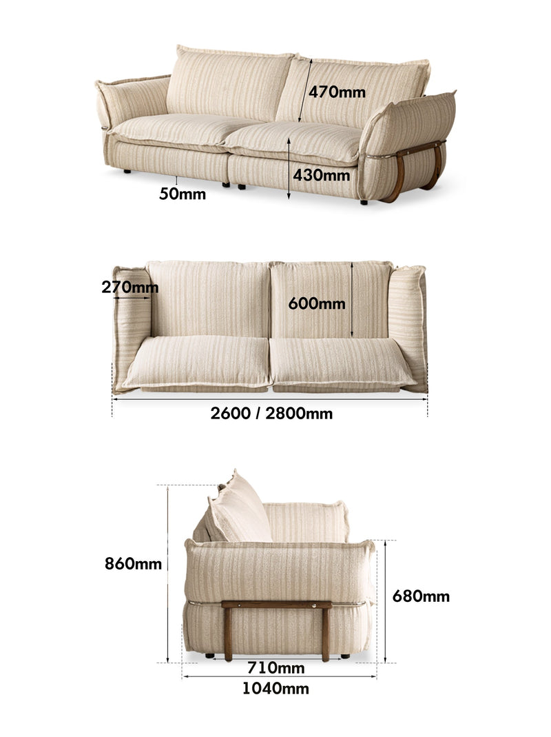 dimension detail diagram of Cream Boucle Fabric 4 Seater Sofa CIRCLE
