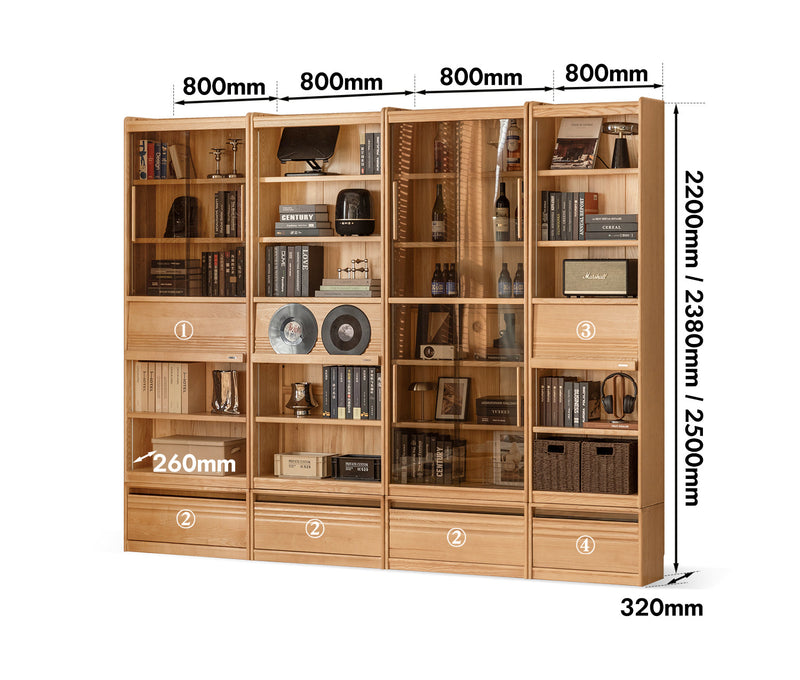 dimension detail diagram of Scandinavian Ash Wood Bookshelf GALLERY