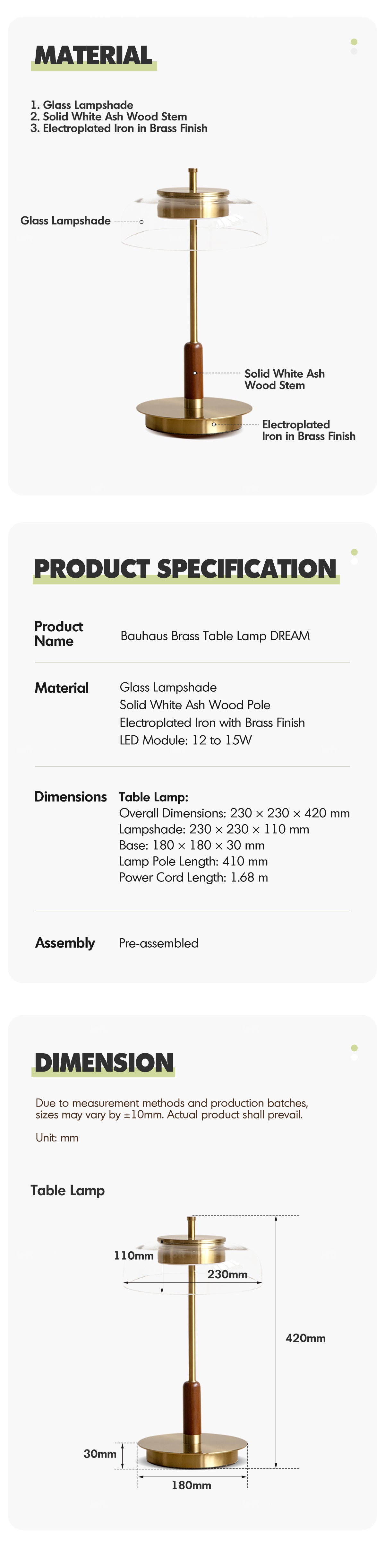 more product details and feature of Bauhaus Brass Table Lamp DREAM