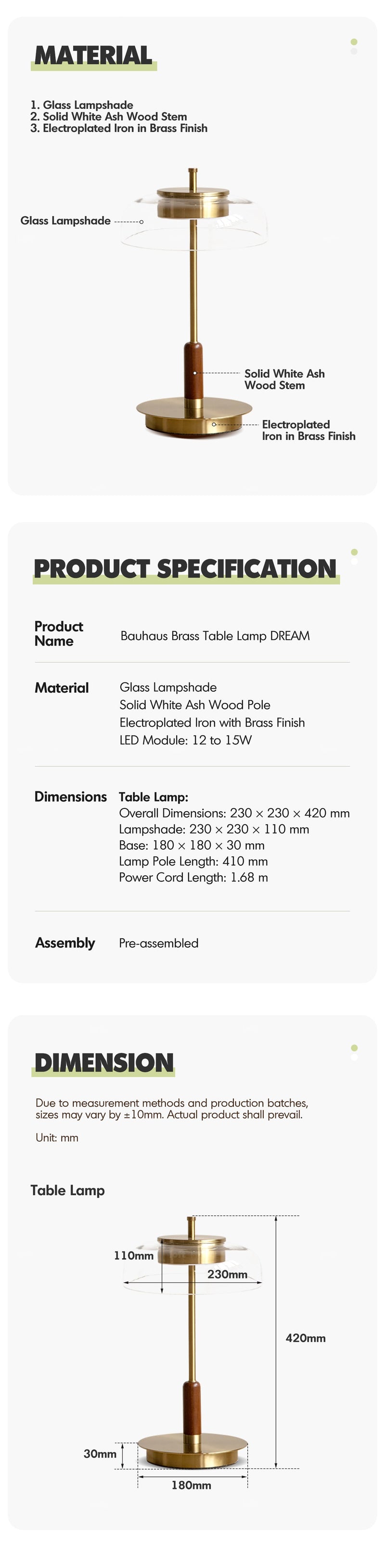 more product details and feature of Bauhaus Brass Table Lamp DREAM