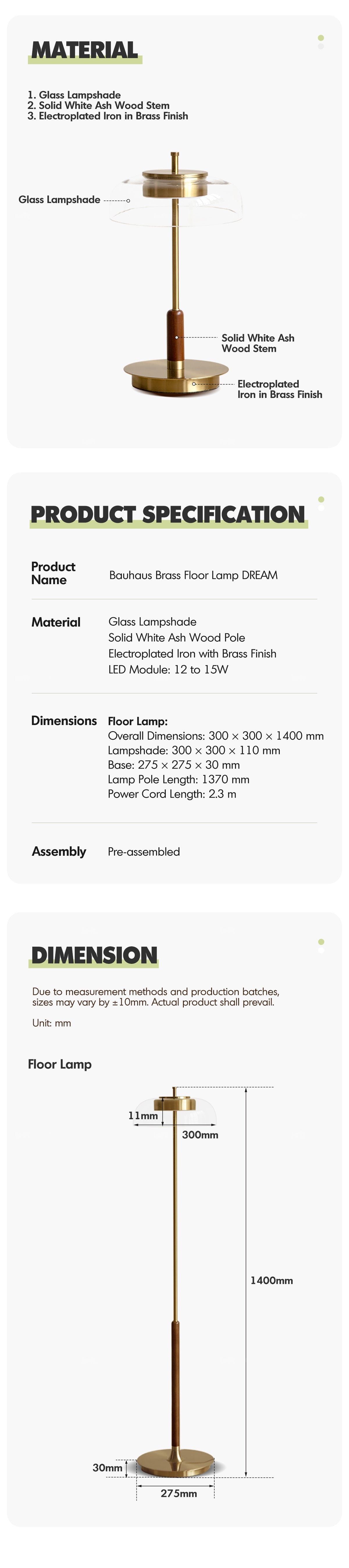 more product details and feature of Bauhaus Brass Floor Lamp DREAM