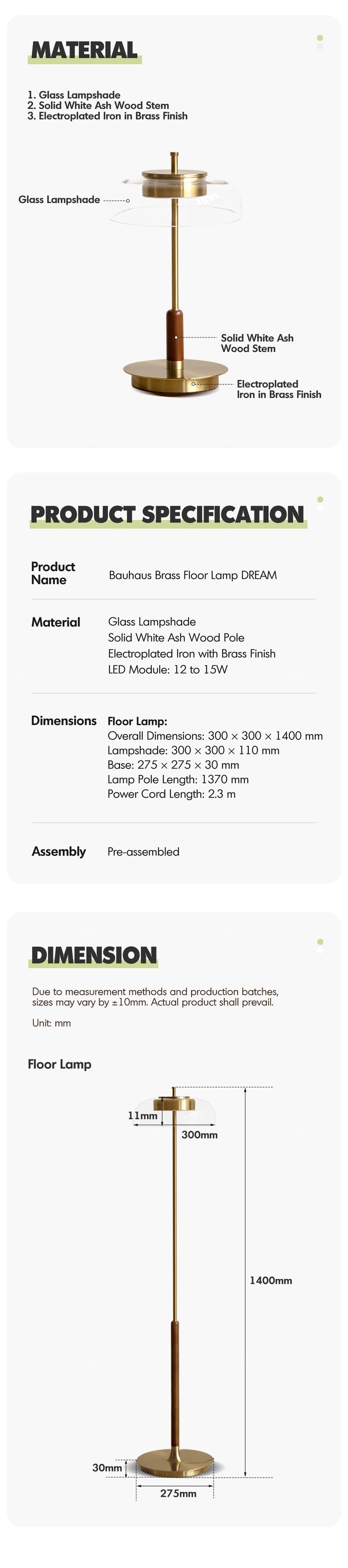 more product details and feature of Bauhaus Brass Floor Lamp DREAM