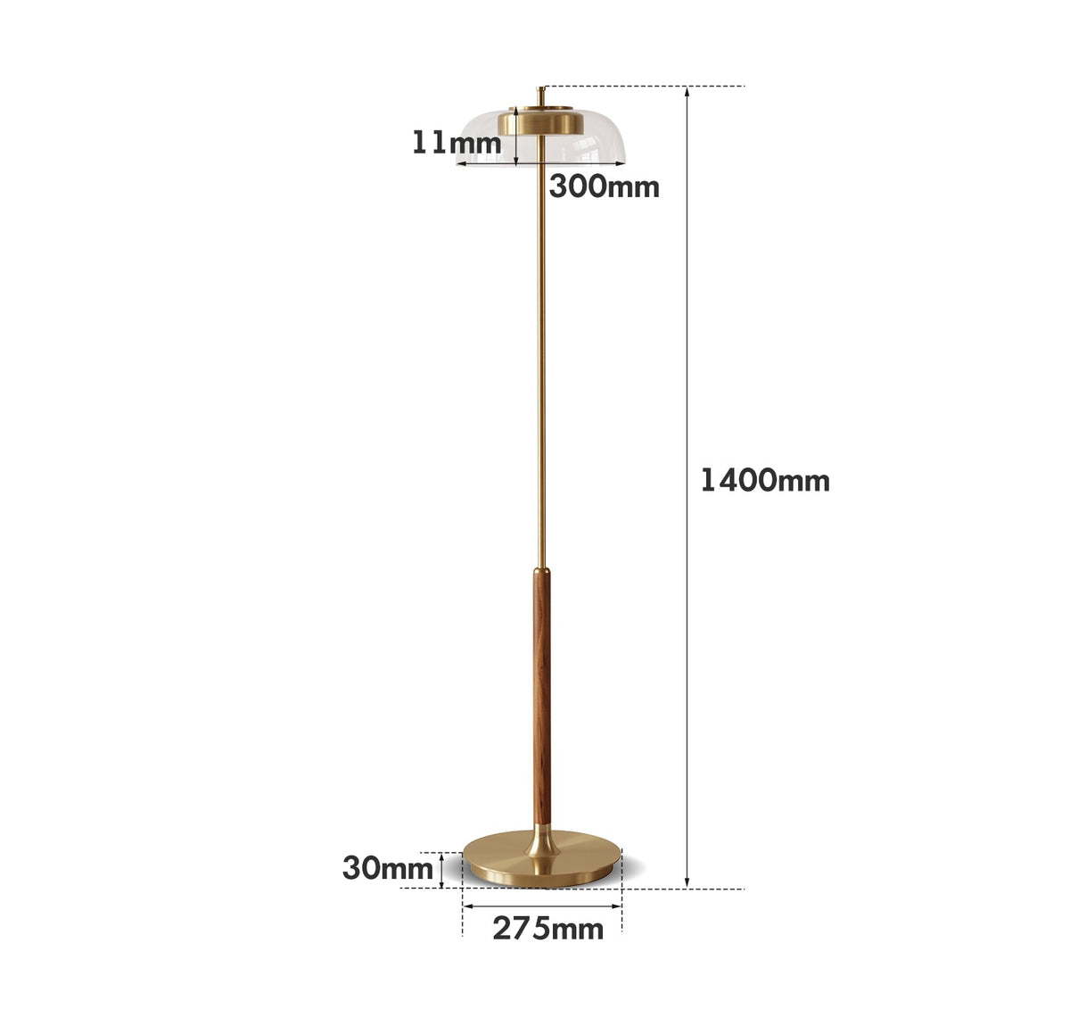 dimension detail diagram of Bauhaus Brass Floor Lamp DREAM