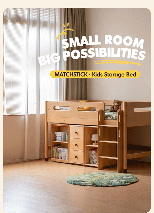 Scandinavian Beech Wood Kids Storage Bed With Study Desk MATCHSTICK Good to Know Preview-1