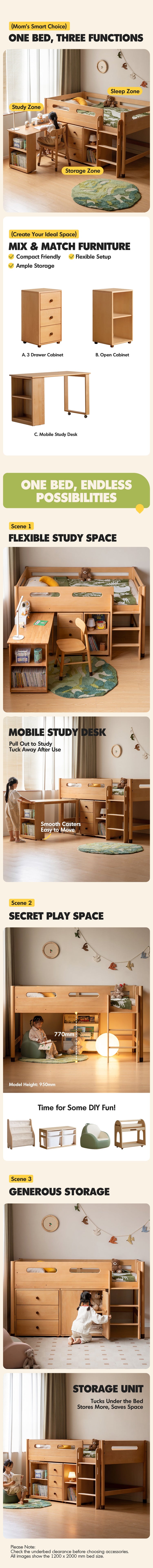 Scandinavian Beech Wood Kids Storage Bed With Study Desk MATCHSTICK Good to Know Preview-2