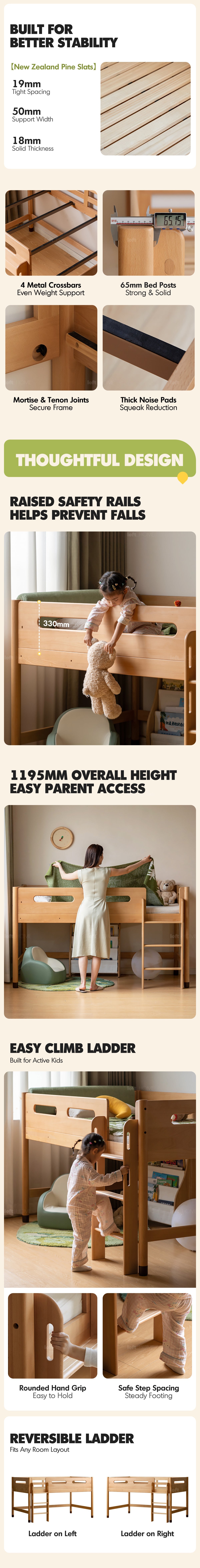 more product details and feature of Scandinavian Beech Wood Kids Storage Bed With Study Desk MATCHSTICK